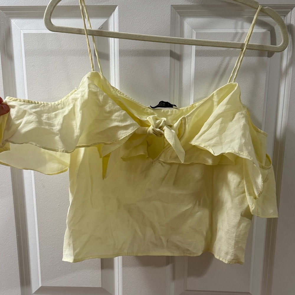 Zara Pale Yellow Ruffle Tie-Front Camisole